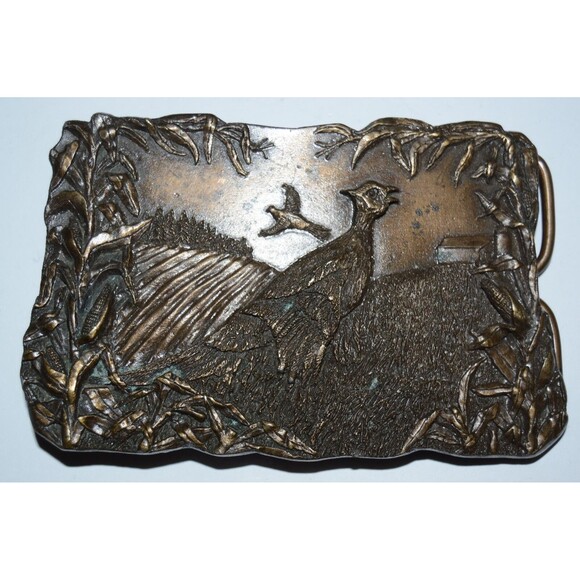 Other - Nice Vintage 1977 Large Pheasant Bird Hunter Heavy Brass Tone Belt Buckle Rare